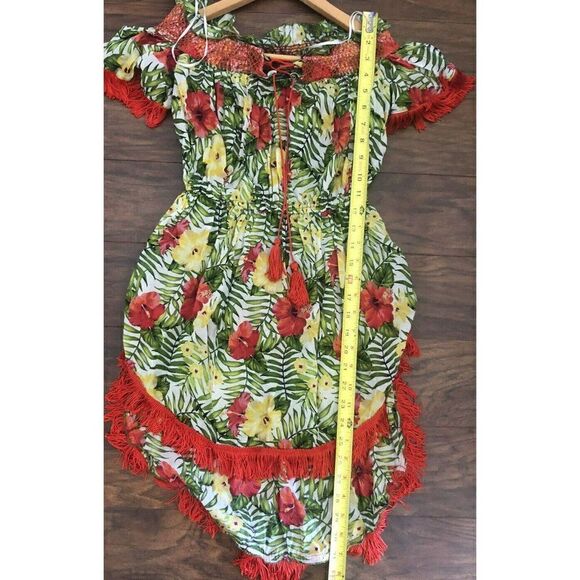 XOXO Womens Green Floral Off Shoulder Tunic Top Juniors S - Picture 6 of 8